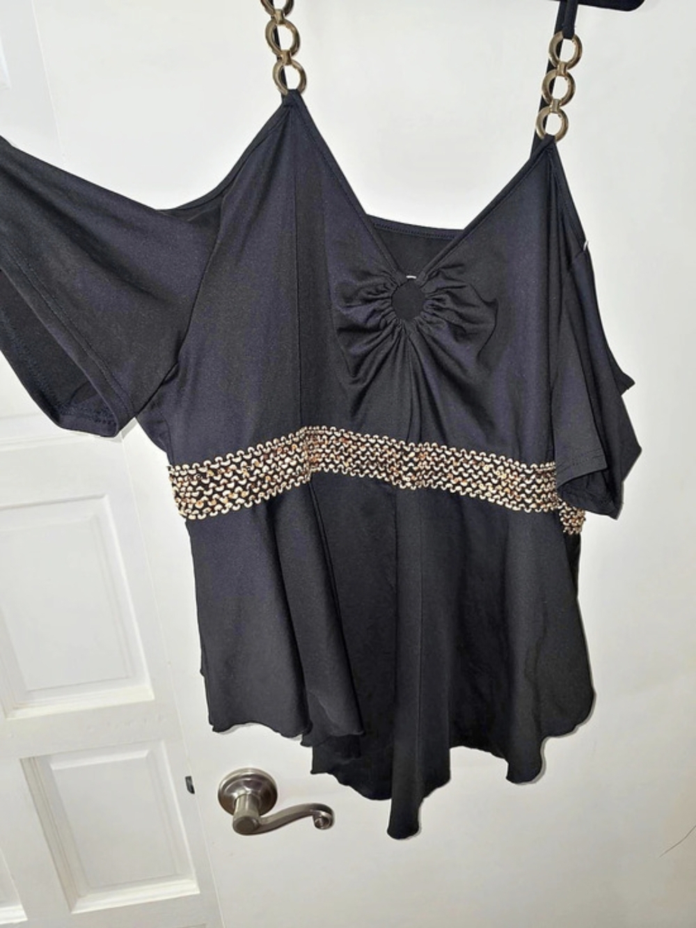 SHEIN CURVE Black Chain Strap Blouse Size 4XL Like New